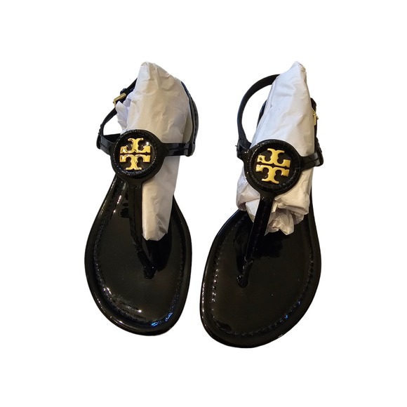 TORY BURCH Dillan Sandal in Black Patent Leather SZ 8.5 - Picture 1 of 8